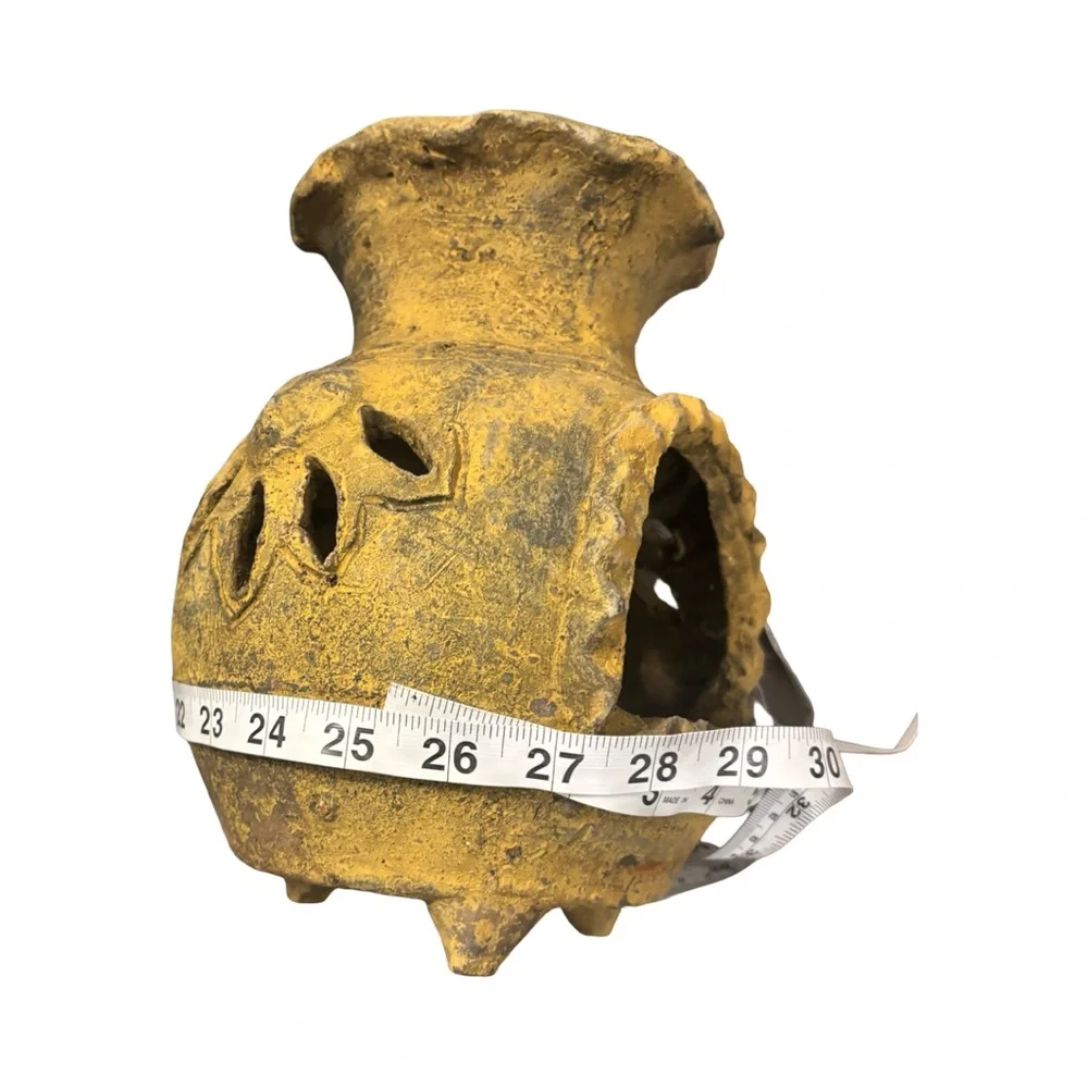 Rustic Aztec Artisan Mustard Yellow Handmade Clay Chiminea Candle Holder